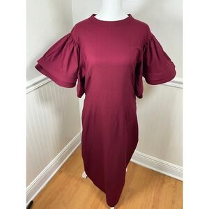 Eien Burgundy Midi Dress Dolman Balloon Sleeve Semi-Formal Chic‎ Women Size 1XL
